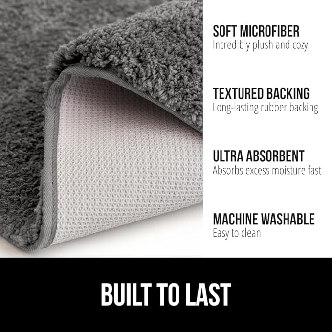 GORILLA GRIP Bathroom Rugs, 60x24, Ultra Soft Absorbent Mat, Thick Plush Bath Rug, Machine Washable, Microfiber Quick Dry, Mats for Shower, Bathtub and Floor, Home Decor Accessories, Charcoal