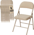 8 Pack Khaki Folding Chairs with Padded Cushion for Outside, Portable Stackable Commercial Metal Foldable Chairs with Steel Frame for Home Events Office Wedding Party, 350lbs Capacity