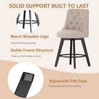 MINCETA Set of 2 Upholstered Bar Stools - 26 Inch Swivel Counter Height Stools with Low Tufted Back, Footrest & Performance Fabric - Round Seat for Kitchen Island & Home Bar Beige