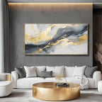 SDYA Wall Art for Living Room Abstract Wall Art Blue and White Pictures Canvas Wall Art 48x24 Inch Gold Wall Decor Line Artwork Home Office Decor
