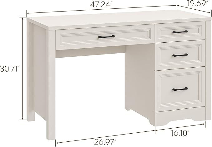 Vabches Farmhouse Executive Desk with Storage and Ample File Drawer, Rustic Large Home Writing Desk for Bedroom, Pure White