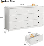 9 Drawer Dresser for Bedroom, 59" Wide White Chest of Drawers, Wooden Dresser with 9 Drawers with Ample Storage, Modern Storage Organizer for Hallway,Nursery