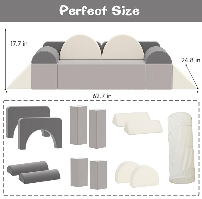 Asweets Kids Play Couch with Tunnel and Balls, Play Couch for Toddlers, Kids Foam Convertible Play Building Fort for Christmas and New Year