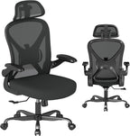 ZZH Ergonomic Office Chair Set of 4 with Adjustable Lumbar Support and Headrest, Mesh Home Office Desk Chair with Wheels and Flip-up Arms, Black