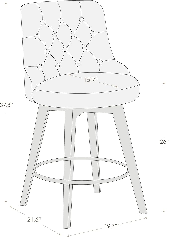 Watson & Whitely Modern Swivel Bar Stools, Faux Leather Upholstered Counter Height Bar Stools with Back, Solid Wood Legs, 26" H Seat, Set of 2, Chocolate