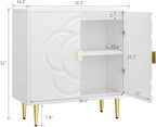 TOLEAD Storage Cabinet, Modern Cabinet with Decorative Flower Pattern Doors, Accent Sideboard Buffet Cabinet for Hallway, Living Room, Kitchen, White