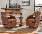 CIMOTA PU Leather Swivel Accent Chairs Set of 2, Modern Barrel Armchairs with 360° Swivel Base and Pillow, Upholstered Club Chairs for Living Room/Reading/Office, Brown