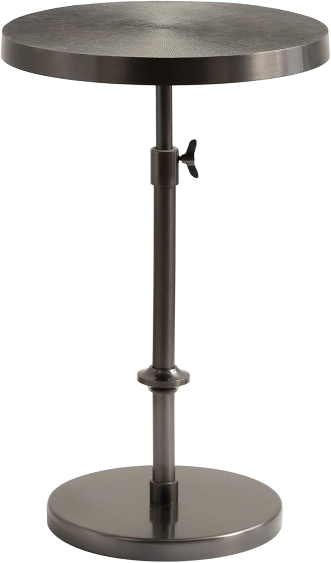 Kate and Laurel Engles Traditional Adjustable-Height Pedestal Side Table, 14 x 14 x 30, Metallic Black, Vintage Round Indoor Metal Plant Stand with Embossed Pattern for Use as Bedroom Nightstand