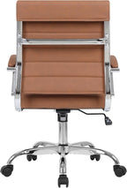 LANDSUN Home Office Chair Mid Back Desk Chair PU Leather Ribbed Executive Swivel Computer Chair with Wheels and Armrests Soft Padded Adjustable Height Conference Task Brown