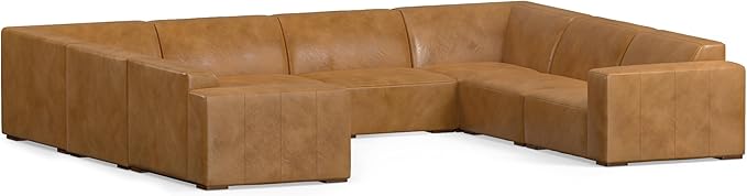 SIMPLIHOME Rex U-Shaped Sectional Modular Sofa in Full-Grain Genuine Leather, Sienna, 144-inches Wide, Handcrafted Modern-Style Large Leather Couch for Living Room