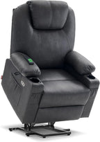 MCombo Dual Motor Large Power Lift Recliner Chair for Elderly, Lay Flat Lift Chair with Heat and Massage, Big Lift Recliner for Tall People, Faux Leather 7815 (Grey, Large)