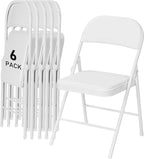 SEALAMB 6 Pack White Folding Chairs with Padded Seats & Cushion, Durable Metal Foldable Chairs for Wedding Party, Commercial Chairs for Office School Church Events, 330lb Capacity (White-PU, 6 Pack)