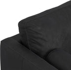 SIMPLIHOME Morrison 89-inch Wide Sofa in Lead Black Genuine Leather, Mid-Century Modern Design Couch for Living Room, Single Bench Cushion, 2 Back Cushions, 2 Bolster Pillows