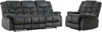 EBELLO Manual Recliner Couch Set, Soft Fabric Reclining Living Room Sofa Set, Included Single Recliner Chair and 3PC Bonded Sofa Couch, Grey Green