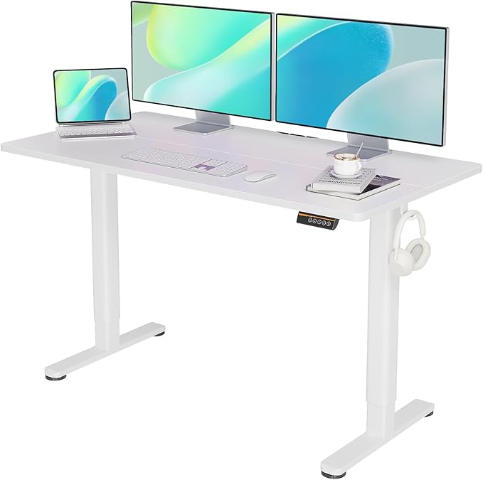 YDN Electric Standing Desk Adjustable Height, 55 x 24 Inches Stand up Desk with Cable Management, Home Office Desks with Splice Board, Warm White