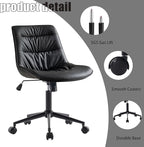 Rowill Leather Office Chair, Ergonomic Armless Desk Chair with Waterproof Cushion & Slient Wheels & SGS-Certified Class 3 Explosion-Proof Gas Lift, Ideal for Home Office, Study and Vanity(Black)