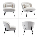 HEAH-YO Modern Accent Chair Set of 1, Upholstered Sherpa Side Chair with Barrel Backrest and Metal Legs, Comfy Armless Chair for Living Room Bedroom, White