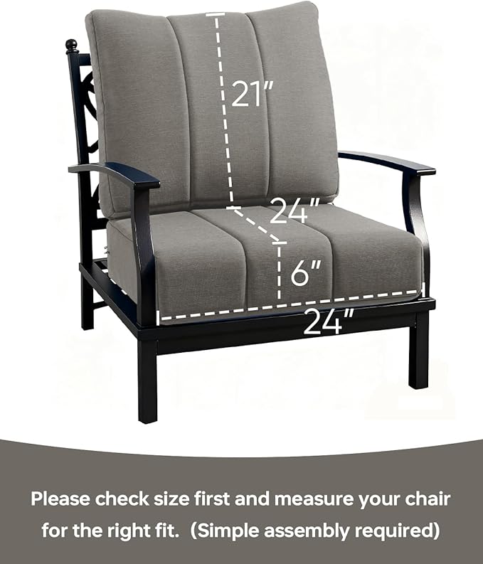 Luxury 24x24x6 Inch Kitty Outdoor Cushions for 5 Peice Patio Furniture Set - Set of 5 Water-Resistant Pillow for Dining Rocking Swivel Chairs Loveseat Couch Sectional Sofa - Grey