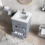 Hanover Ambridge 24'' Vanity Cabinet with Sink Combo for Bathroom, Powder Room, Pre-Assembled Cabinet, 2 Drawers, Accent Mirror, Artificial Stone Countertop, Gray Cabinet