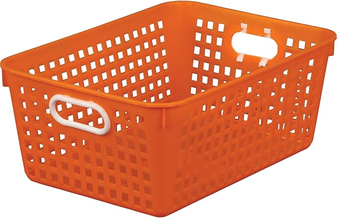 Really Good Stuff Large Plastic Book Baskets, 13.25" by 10" by 5.5" - 12 Pack, Orange, Classroom Library Organizer, Toy Storage, Multi-Purpose Organizer Basket