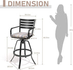 Pellebant 29.5" Outdoor Barstools Set of 2, Aluminum Swivel Patio Bar Height Stools with Back & Footrest, Rust-Proof Tall Bar Stool Chairs for Deck Lawn Garden,Milano Char
