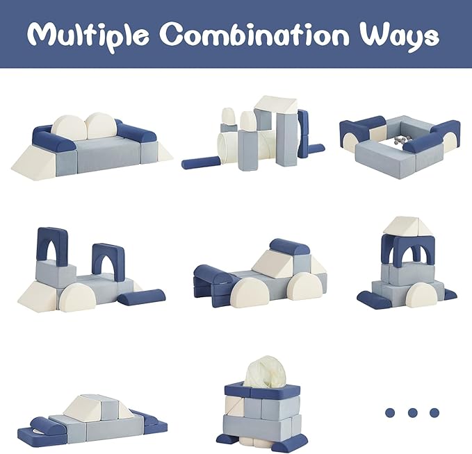 Asweets Kids Play Couch with Tunnel and Balls, Play Couch for Toddlers, Kids Foam Convertible Play Building Fort for Christmas and New Year, Blue