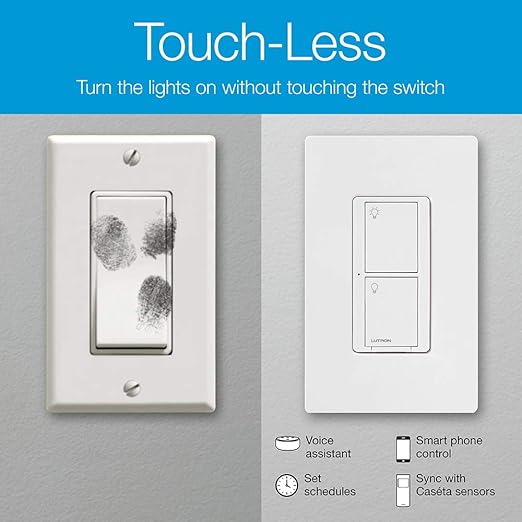 Lutron Caseta Original Smart Light Switch (Lutron Smart Hub Required), for Home, LED Lights, and Fans, 6 Amp, Single-Pole/3-Way, Neutral Required, PD-6ANS-LA, Almond, 3 Pack