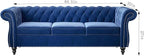 Chesterfield 3 Seater Sofa, Modern Velvet Tufted Couch 3 Seater with Rolled Arms and Nailhead Mid-Century Upholstered Couch for Living Room, Bedroom, Apartment and Office, Blue