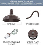 Steel Lighting Co. Gardena Barn Light | Outdoor Wall Mounted | 16" Dome | 11" Gooseneck | Farmhouse Light Made in America | Dark Bronze Exterior/Dark Bronze Interior
