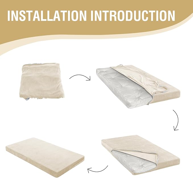 H.VERSAILTEX Full Size Armless Futon Mattress Covers for Traditional Japanese Futon Mattress Soft Chenille Couch Slipcovers Floor Mats Sofa Protector Zippered Sleeper Sofa Cover,Beige