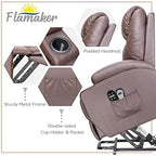 Flamaker Power Lift Recliner Chair Electric Lift Recliner for Elderly Power Lift Recliner Chair with Cup Holders Side Pockets for Living Room (Leather, Brown)