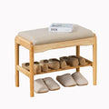 latifolia Small Shoe Bench, Solid Wood Bench with Cushion, 2 Tier Shoe Storage Organizer for Entryway(Nature,23.62''L)