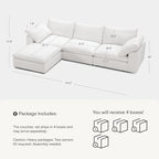 Modular Cloud Sofa, 110.2" Cloud Sectional Couches with Deep Seat, L-Shape 3-Seat Couch with Ottoman for Living Room, Modern Comfy Couch with Washable Cover, Wide Armrest (White,1 Ottoman)