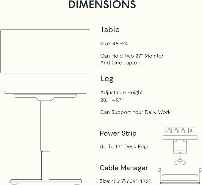 FLEXISPOT EN2 Whole-Piece Standing Desk with Clamp Power Strip, 48 x 24'' Electric Stand Up Height Adjustable Desk with Cable Management (Gray Frame + 48" White Desktop, 2 Packages)