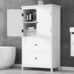 Polibi 43.3" H Storage Cabinet with 2 Doors, 2 Drawers, Adjustable Shelf, Wooden Linen Cabinet for Bathroom, Office, Kitchen, White