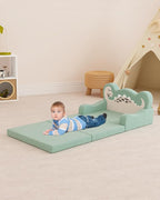 YACODAVO 2-in-1 Kids Couch Fold Out, Convertible Toddler Couch to Lounger, Toddler Chair Comfy, Kids Sofa for Girls and Boys, Gift for Birthday, Children's Day, Dinosaur Green