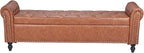 VEVOR Button-Tufted Storage Ottoman Bench, Rolled Arm PU Leather Bench with Solid Wood Legs, Modern Shoe Benches Seat for Entryway, Upholstered End of Bed Benches for Living Room, Dining Room, Brown