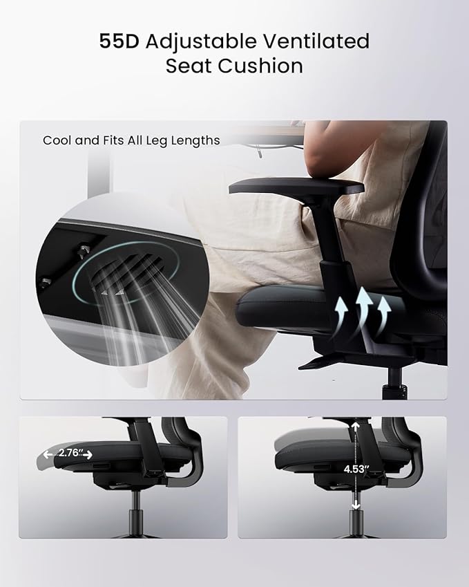 ProtoArc Ergonomic Office Chair - Flexer Computer Chair, Foam Cushion Sliding Seat, Breathable Mesh from Wintex, 125° Reclining Swivel Desk Chairs for Home, Office & Study - Black
