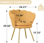 Velvet Vanity Chair with Back, Mid-Century Modern Small Accent Chair for Living Room, Golden Metal Legs Upholstered Makeup Chair, 1Pcs Bedroom Armchair, Brown