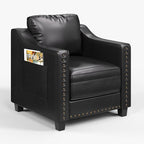 Faux Leather Accent Chair Set of 2 for Living Room, 30 Inches Barrel Upholstered Armchair, Cozy Mid Century Modern Club Arm Chair Single Sofa for Bedroom, Apartment, Reading Room, Black