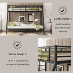 Bellemave Twin XL Over Queen Bunk Bed for Adults, Twin XL Over Queen Bunk Beds Frame with 2 Ladder and Full Length Guardrail, Easy Assemble, Mattress Not Included, Black