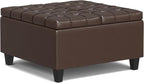 SIMPLIHOME Harrison 30 inch Wide Transitional Square Small Coffee Table Storage Ottoman in Chocolate Brown Vegan Faux Leather, Assembled, for The Living Room and Bedroom