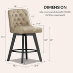 MINCETA Bar Stools Set of 4, PU Leather Barstools, 26 Inch Upholstered Counter Stools with Low Tufted Back and Footrest, Swivel Counter Height Barstools for Kitchen Island Home Bar Khaki