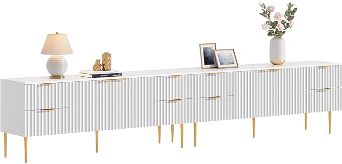 SICOTAS TV Stand for 55/60/65/70 Inch TV - 62 Inch TV Stands for Living Room Entertainment Center with 4 Drawers, Fluted Modern TV Media Console Television Cabinet for Bedroom (White, 2 Pieces)