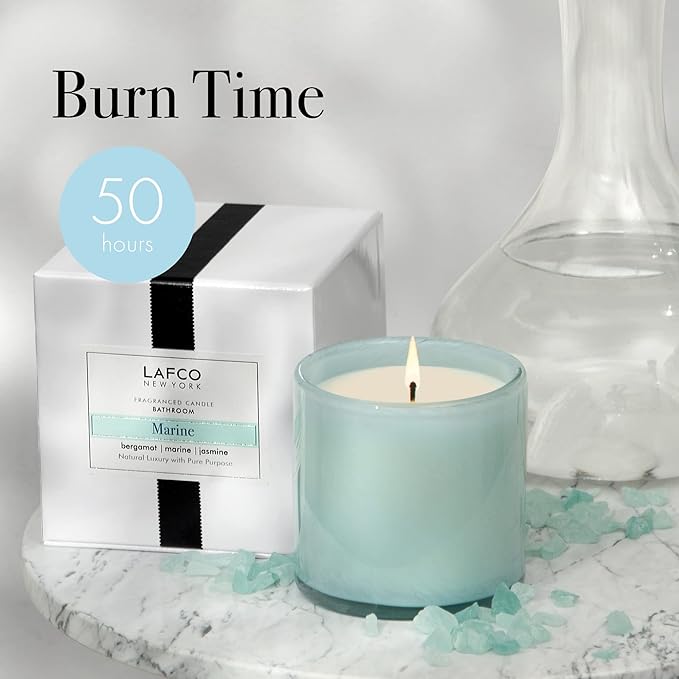 LAFCO New York Classic Candle, Marine - 6.5 oz - 50-Hour Burn Time - Reusable, Hand Blown Glass Vessel - Made in The USA