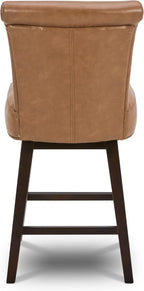 CHITA 26 Inch Counter Height Swivel Bar Stools Set of 2, FSC Certified Modern Upholstered Faux Leather Swivel Barstool Chair with Back, Saddle Brown