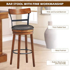 COSTWAY Bar Stools Set of 4, 360-Degree Swivel Stools with Leather Padded Seat, Single Slat Ladder Back & Solid Rubber Wood Legs, Bar Height Stools for Pub, Restaurant, Kitchen, Brown (4, 30.5)
