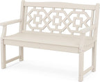 Martha Stewart by POLYWOOD Chinoiserie 48" Outdoor Bench for Patio, Porch & Backyard, Sand - Durable All-Weather HDPE Garden Seat with Back Support - Classic 2 Person Seating, Made in The USA