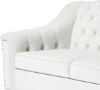 LEVNARY White Velvet Chair for Bedroom, Upholstered Sofa Chair with High Back, Mid-Century Modern Armchair with Solid Wood Legs, Single Couches for Living Room (White)
