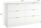 6 Drawers Fluted Dresser for Bedroom, 55" Wide Wooden Dresser with Deep Drawers, Large Floor Chest of Drawers, Modern Long TV Stand, Storage Cabinet Side Table, White